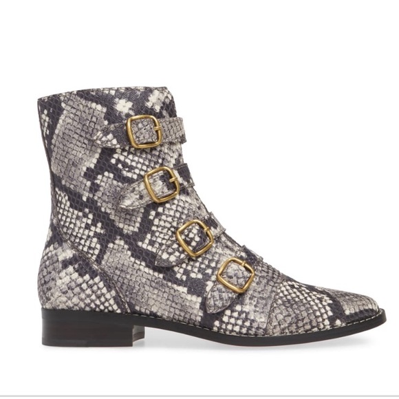 NWT J. Crew Multi-Buckle Snakeskin Leather Short Boot in Ivory Black - Picture 4 of 12